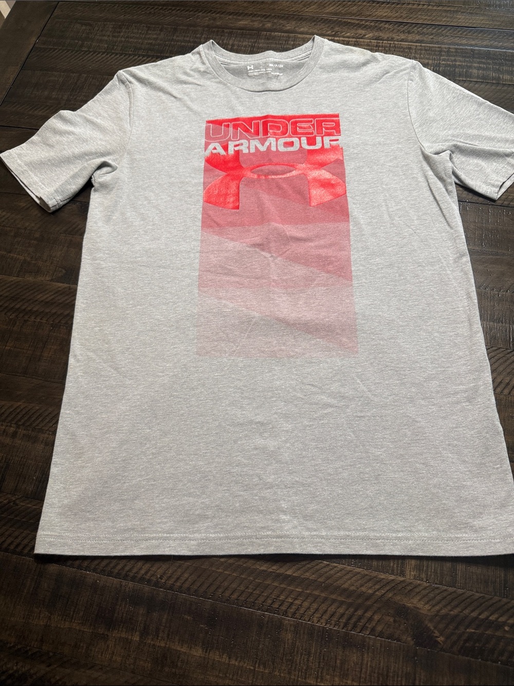 Under Armour Light Gray Short Sleeve Tee with Red Logo Panel